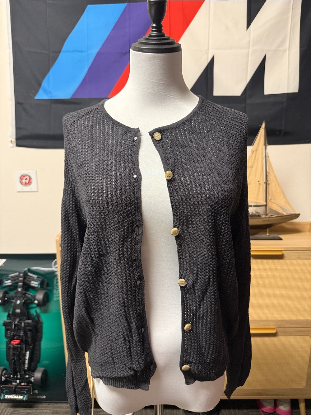 Women's dark grey Knit Button-Front Cardigan